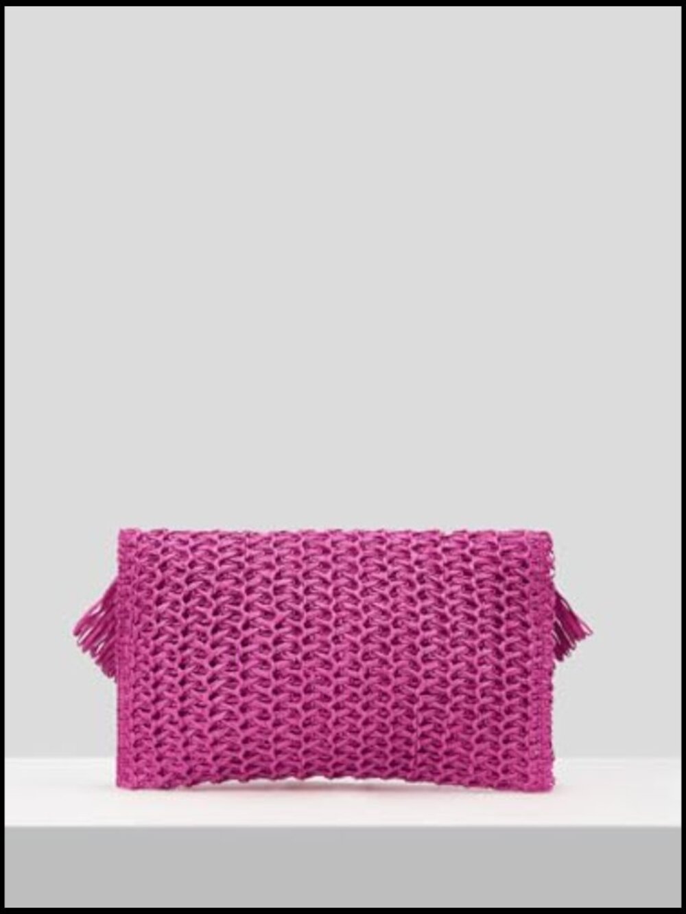 Woven Straw Envelope Fringe Trim Rattan Beach Clutch Handbag - Picture 2 of 6